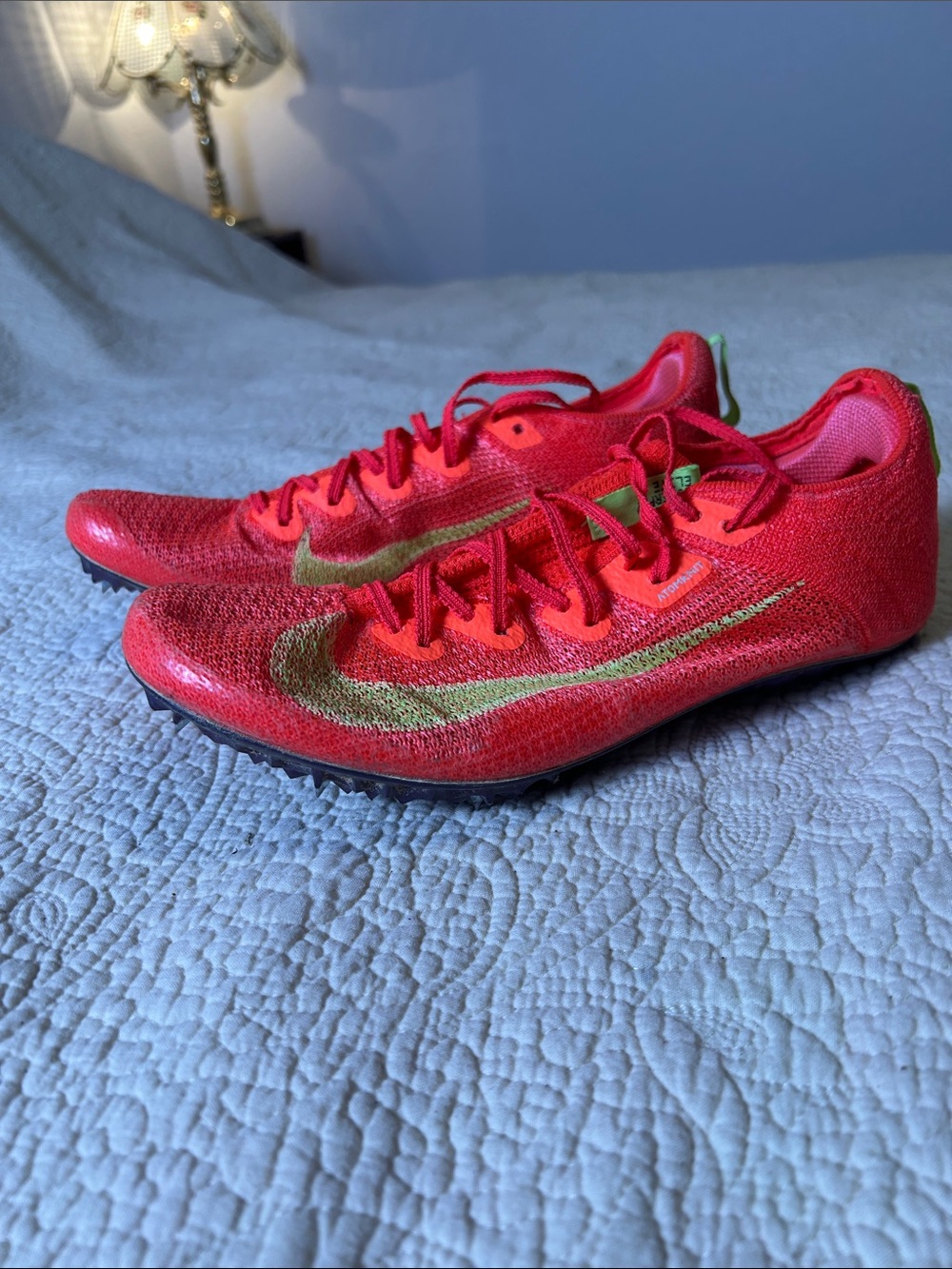 Nike Bright Orange Running Spikes with Yellow Swoosh